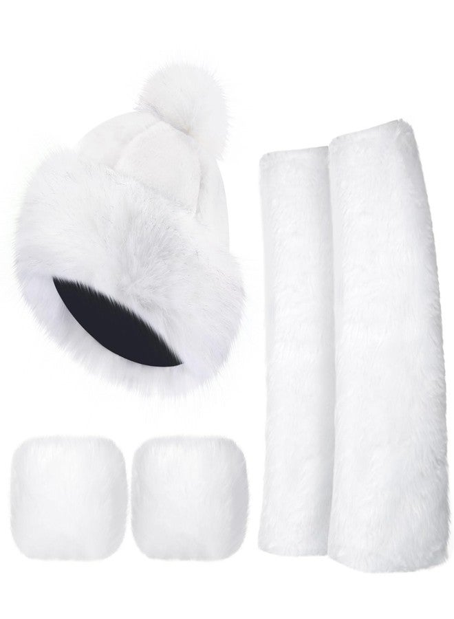 Cozypower 3 Pieces White Fur Leg Warmers Set Faux Fur Hat Wrist Cuffs Winter Furry Hat Boot Cuffs Fuzzy Hand Cuff for Women - Image 1